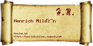 Henrich Milán névjegykártya